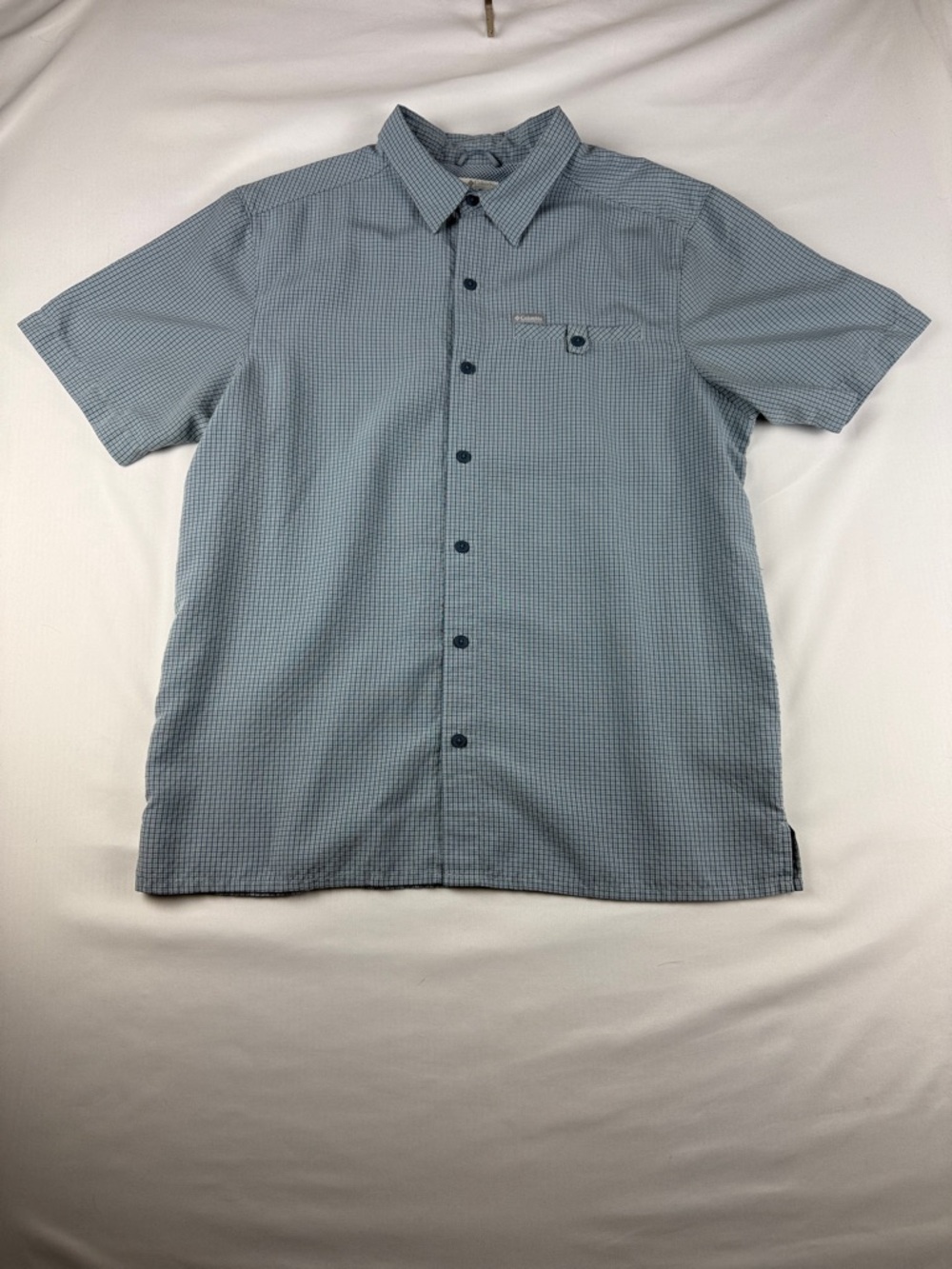 Columbia Blue Short Sleeve Button Down Shirt Men's L Modal Blend